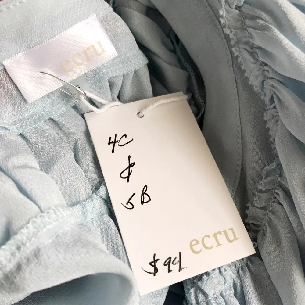 ECRU | The Bacall Silk Baby Blue Button Down Blouse  Sz S - Picture 9 of 9